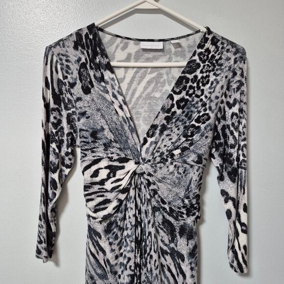 Vintage New York & Company Stretch Womens XS Black White Leopard V-Neck Dress - Picture 3 of 14